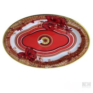 ถาดทรงรีลายกอกไม้ ขอบทอง (200) 10ชิ้น / แพ็ค